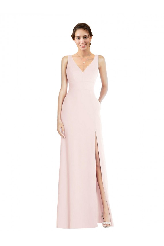 Square Neck Low Back A-Line Bridesmaid Dress / Prom Dress with Front Slit and Pockets Brisbane