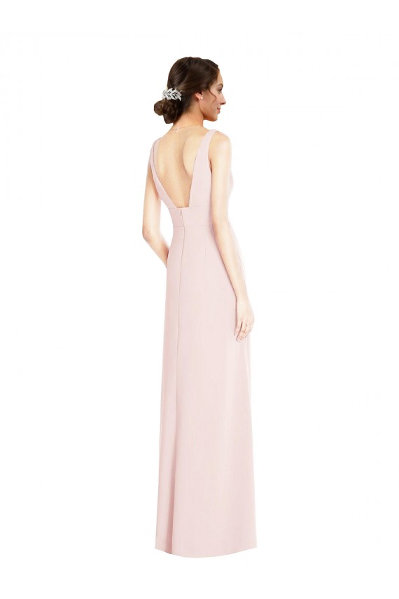 Square Neck Low Back A-Line Bridesmaid Dress / Prom Dress with Front Slit and Pockets Brisbane