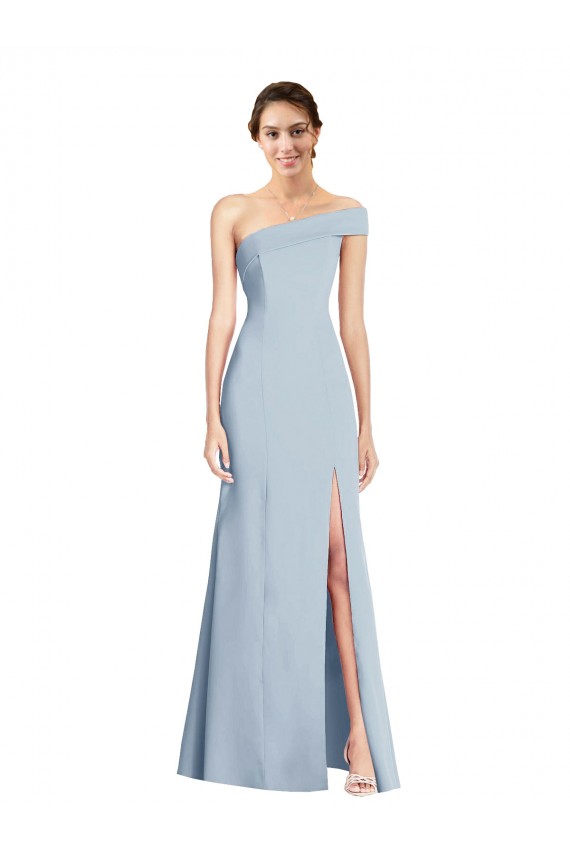 Asymmetrical Off the Shoulder Cuff Trumpet Formal Crepe Bridesmaid Dress / Prom Dress With Front Slit Brisbane