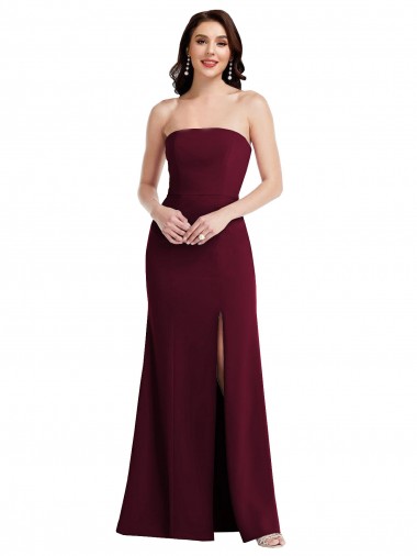 Strapless Crepe Maxi Bridesmaid Dress / Prom Dress with Front Slit Brisbane