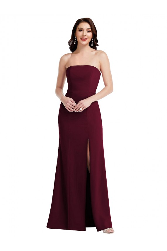 Strapless Crepe Maxi Bridesmaid Dress / Prom Dress with Front Slit Brisbane