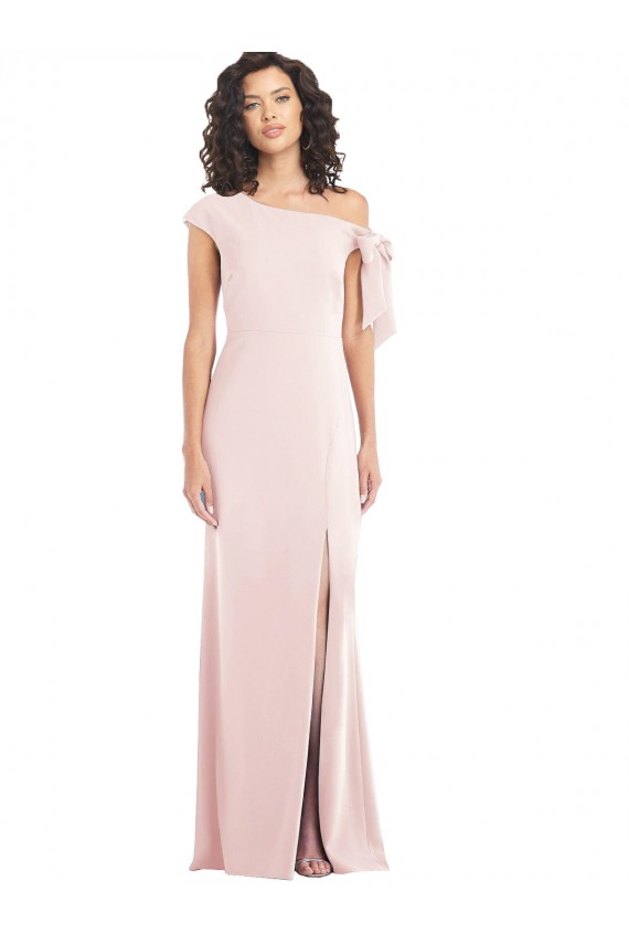 Off the Shoulder Tie Detail Trumpet Formal Crepe Bridesmaid Dress / Prom Dress with Front Slit Brisbane