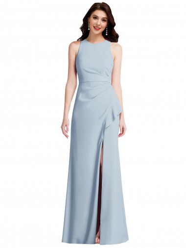 Halter Maxi Bridesmaid Dress / Prom Dress with Cascade Ruffle Slit Brisbane