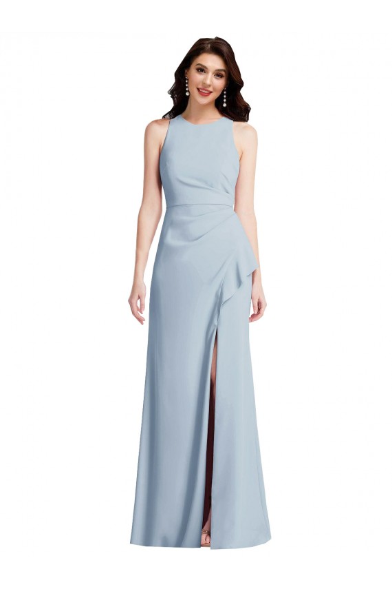 Halter Maxi Bridesmaid Dress / Prom Dress with Cascade Ruffle Slit Brisbane