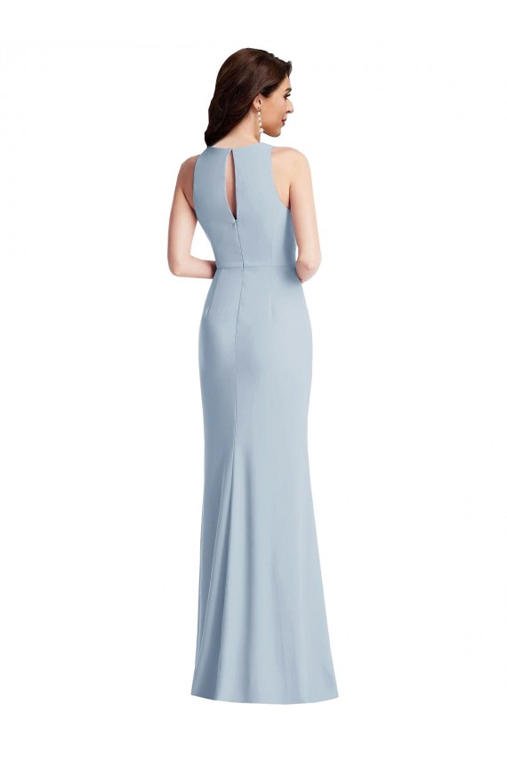 Halter Maxi Bridesmaid Dress / Prom Dress with Cascade Ruffle Slit Brisbane