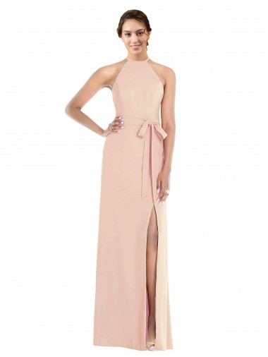 Halter Criss Cross Cutout Back Maxi Formal Crepe Bridesmaid Dress / Prom Dress Brisbane