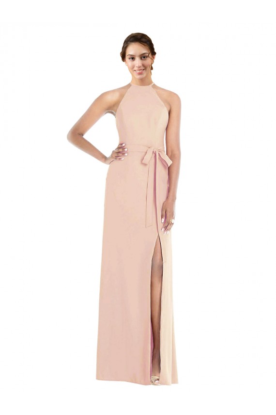 Halter Criss Cross Cutout Back Maxi Formal Crepe Bridesmaid Dress / Prom Dress Brisbane