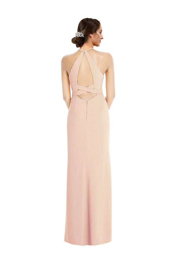 Halter Criss Cross Cutout Back Maxi Formal Crepe Bridesmaid Dress / Prom Dress Brisbane