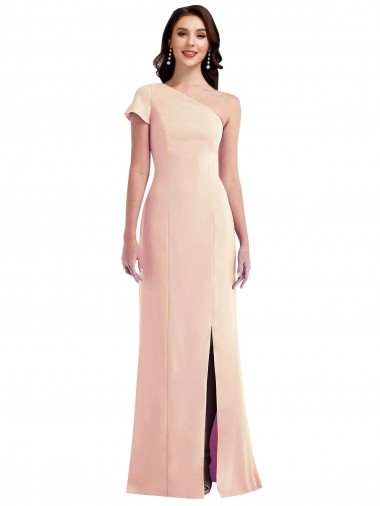One Shoulder Cap Sleeves Trumpet Formal Crepe Bridesmaid Dress / Prom Dress with Front Slit Brisbane