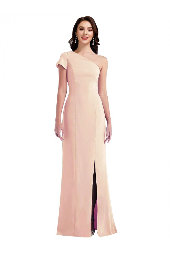 One Shoulder Cap Sleeves Trumpet Formal Crepe Bridesmaid Dress / Prom Dress with Front Slit Brisbane