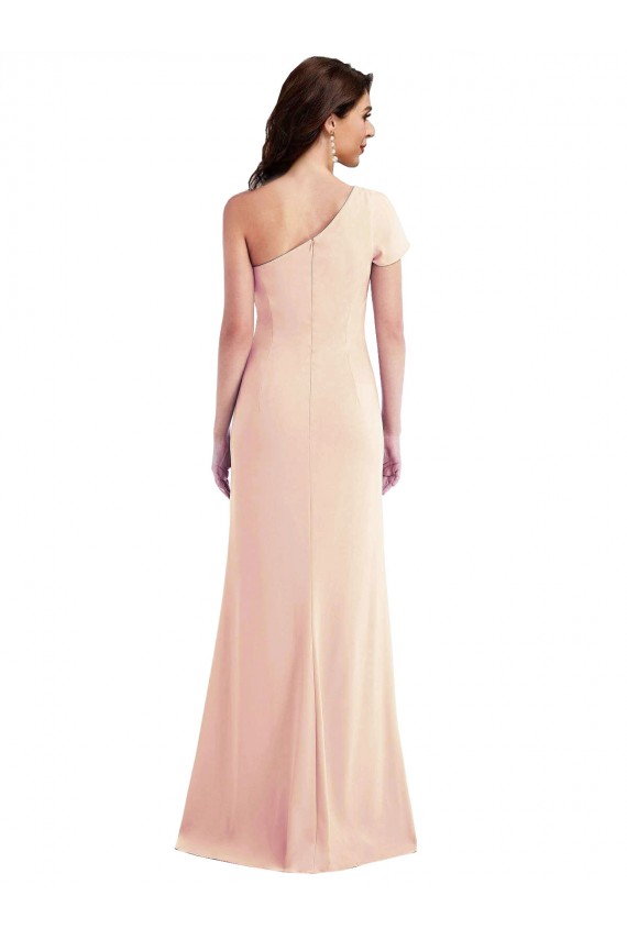 One Shoulder Cap Sleeves Trumpet Formal Crepe Bridesmaid Dress / Prom Dress with Front Slit Brisbane