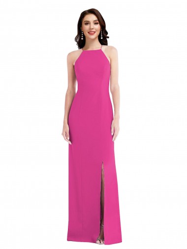 Open Back High Neck Halter Trumpet Formal Crepe Bridesmaid Dress / Prom Dress Brisbane