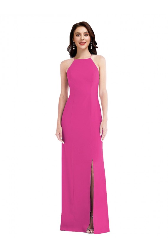 Open Back High Neck Halter Trumpet Formal Crepe Bridesmaid Dress / Prom Dress Brisbane