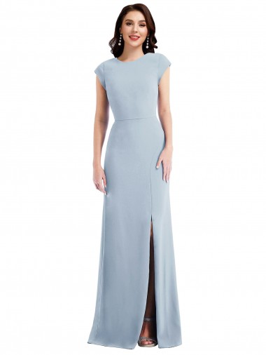 Cap Sleeve Open Back Trumpet Formal Crepe Bridesmaid Dress / Prom Dress with Front Slit Brisbane
