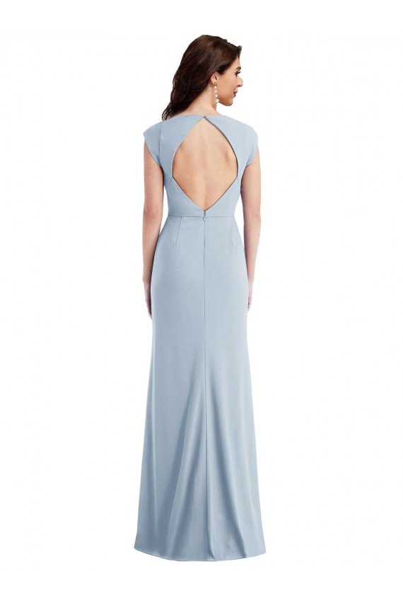 Cap Sleeve Open Back Trumpet Formal Crepe Bridesmaid Dress / Prom Dress with Front Slit Brisbane