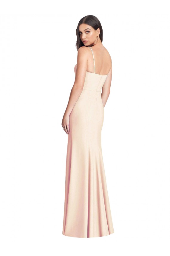 Seamed Bodice Crepe Trumpet Bridesmaid Dress / Prom Dress with Front Slit Brisbane