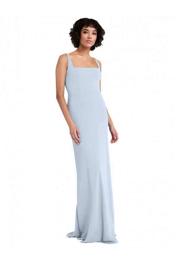 Slim Square Neck Fit and Flare Full Length Stretch Crepe Bridesmaid Dress / Prom Dress Brisbane