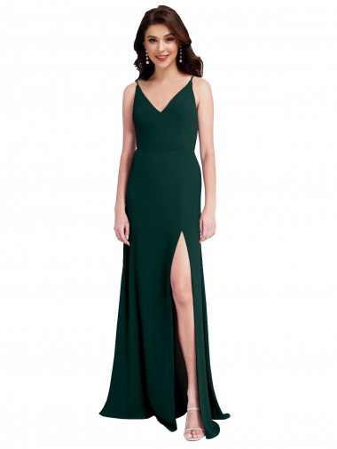 Slim A-Line V-Neck Full Length Formal Crepe Bridesmaid Dress / Prom Dress with Side Slit Brisbane