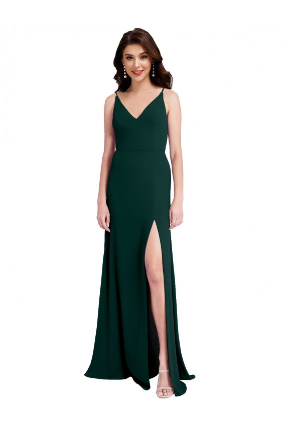 Slim A-Line V-Neck Full Length Formal Crepe Bridesmaid Dress / Prom Dress with Side Slit Brisbane