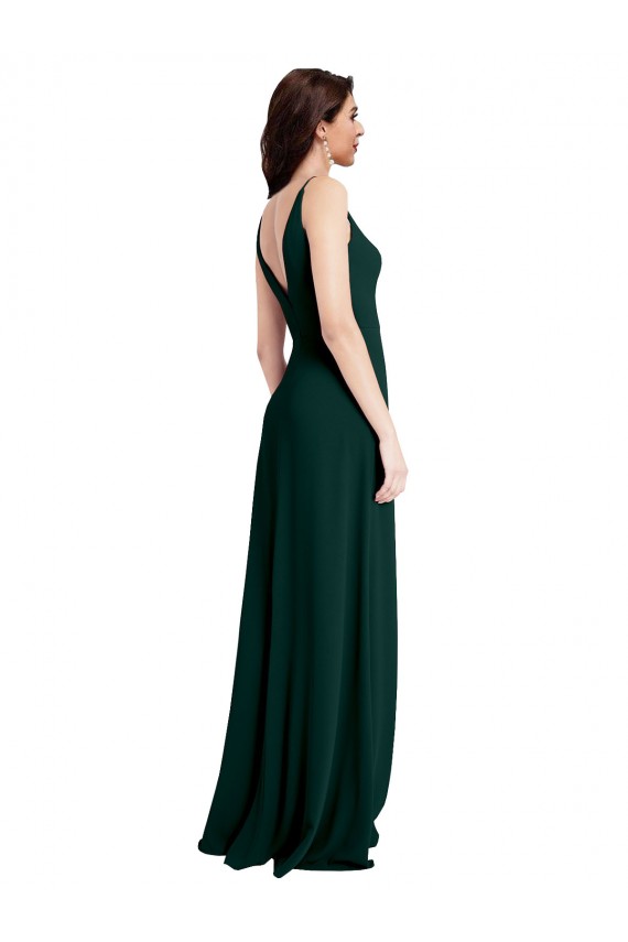 Slim A-Line V-Neck Full Length Formal Crepe Bridesmaid Dress / Prom Dress with Side Slit Brisbane