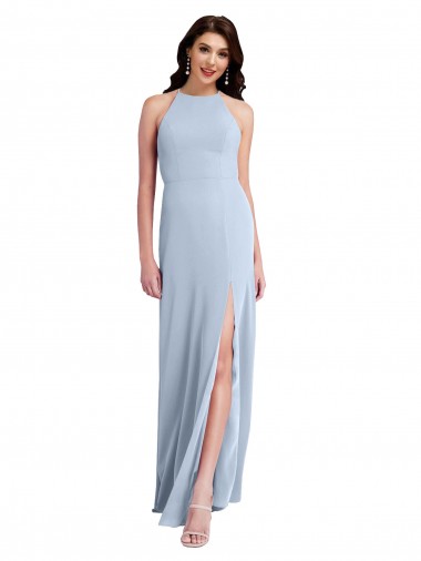 Fit and Flare High Neck Formal Crepe Bridesmaid Dress / Prom Dress with Side Slit Brisbane