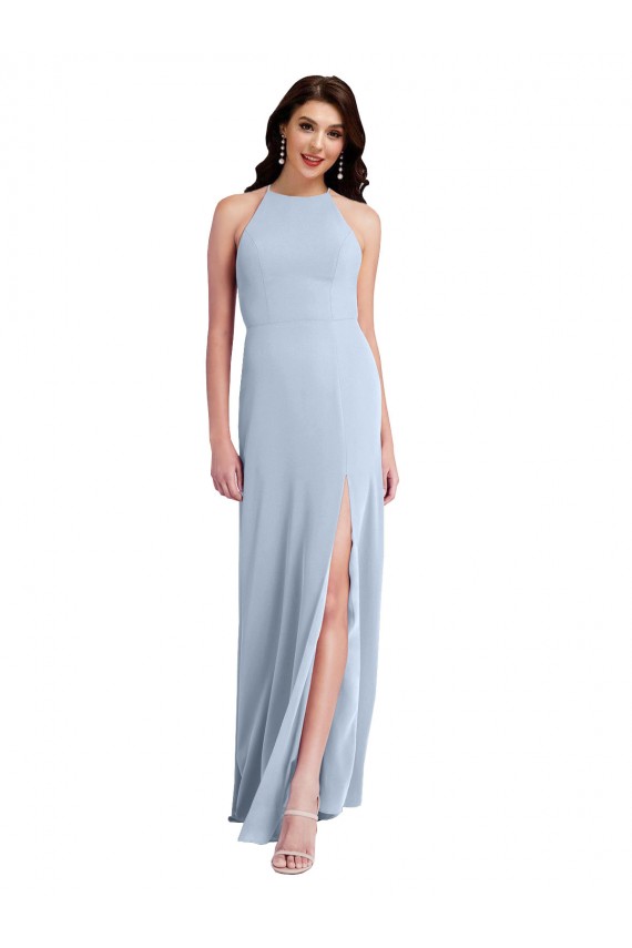 Fit and Flare High Neck Formal Crepe Bridesmaid Dress / Prom Dress with Side Slit Brisbane