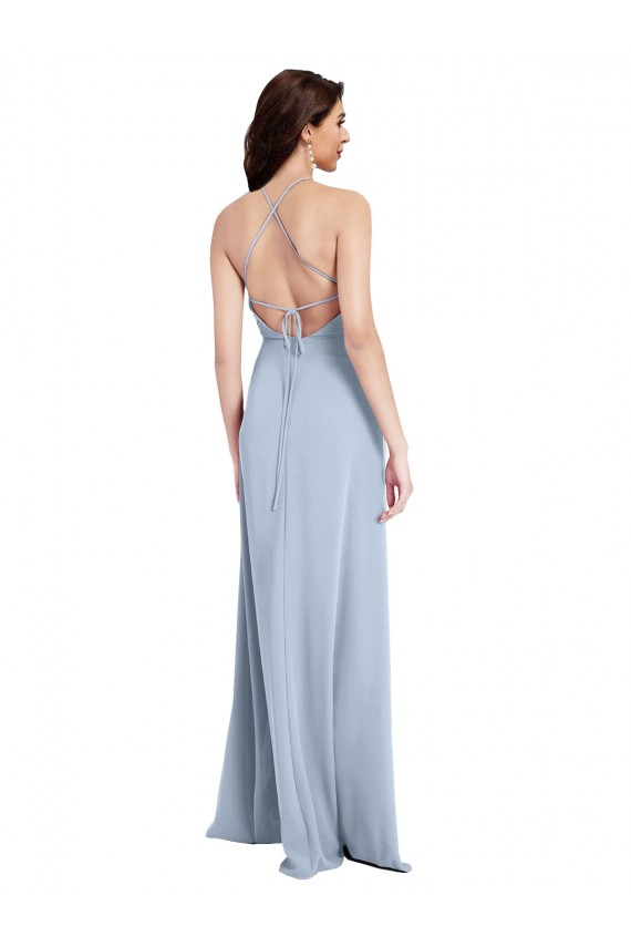 Fit and Flare High Neck Formal Crepe Bridesmaid Dress / Prom Dress with Side Slit Brisbane