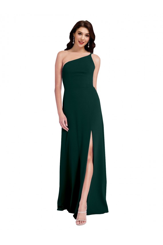 A-Line Slim One Shoulder Formal Crepe Bridesmaid Dress / Prom Dress with Asymmetrical Straps and Side Slit Brisbane