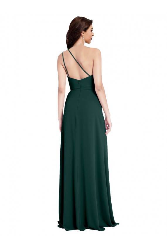 A-Line Slim One Shoulder Formal Crepe Bridesmaid Dress / Prom Dress with Asymmetrical Straps and Side Slit Brisbane