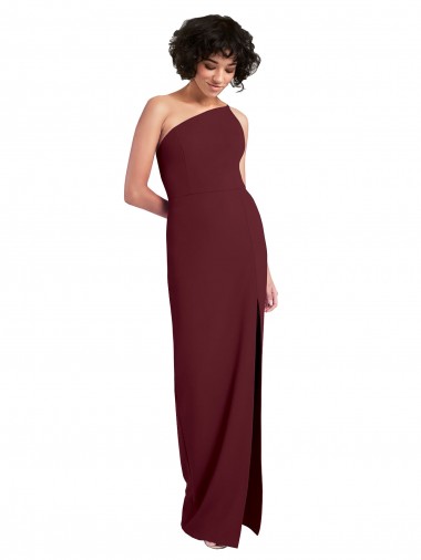 Sleek One Shoulder Long Formal Crepe Bridesmaid Dress / Prom Dress with Daring Slit Brisbane