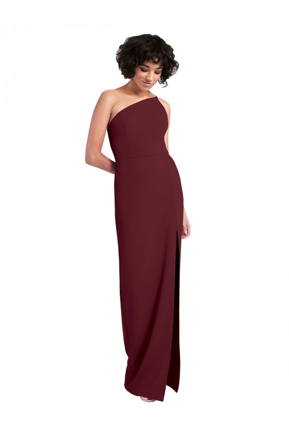 Sleek One Shoulder Long Formal Crepe Bridesmaid Dress / Prom Dress with Daring Slit Brisbane