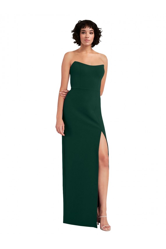 Scooped Strapless Neckline Formal Crepe Bridesmaid Dress / Prom Dress with Side Slit Brisbane