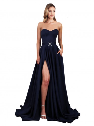 Sweetheart Neckline Low Back Long Formal Crepe Bridesmaid Dress / Prom Dress with High Leg Spit Brisbane