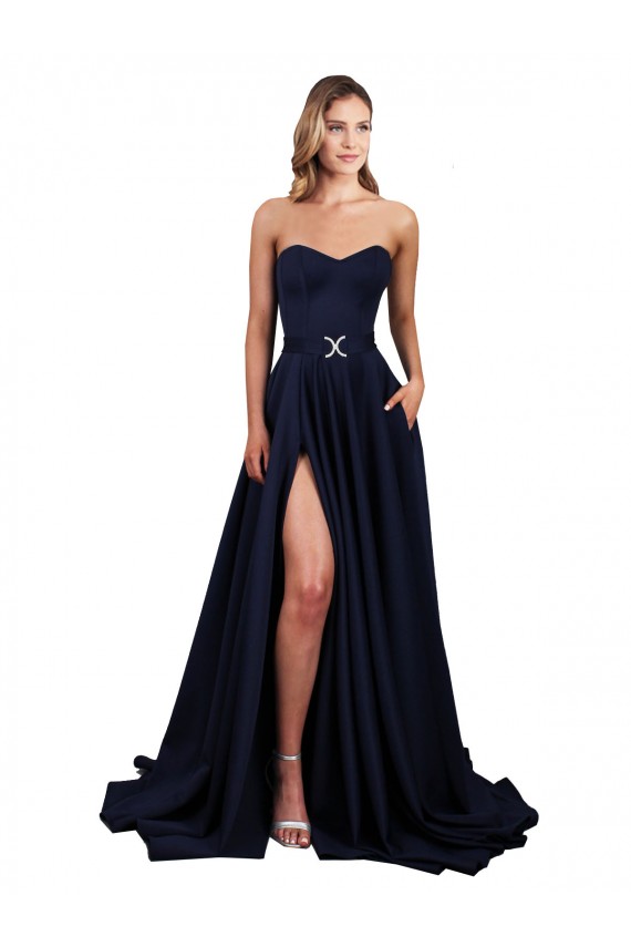 Sweetheart Neckline Low Back Long Formal Crepe Bridesmaid Dress / Prom Dress with High Leg Spit Brisbane