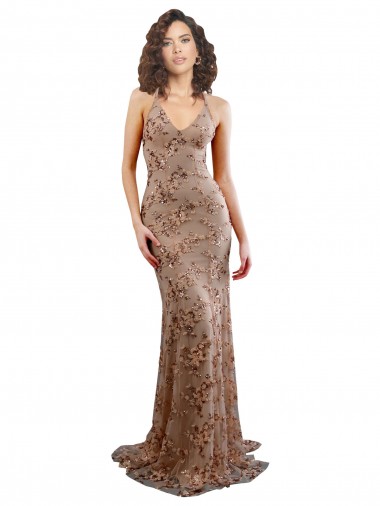 Floral Patterned Backless V-Neckline Sequin Formal Bridesmaid Dress / Prom Dress Brisbane