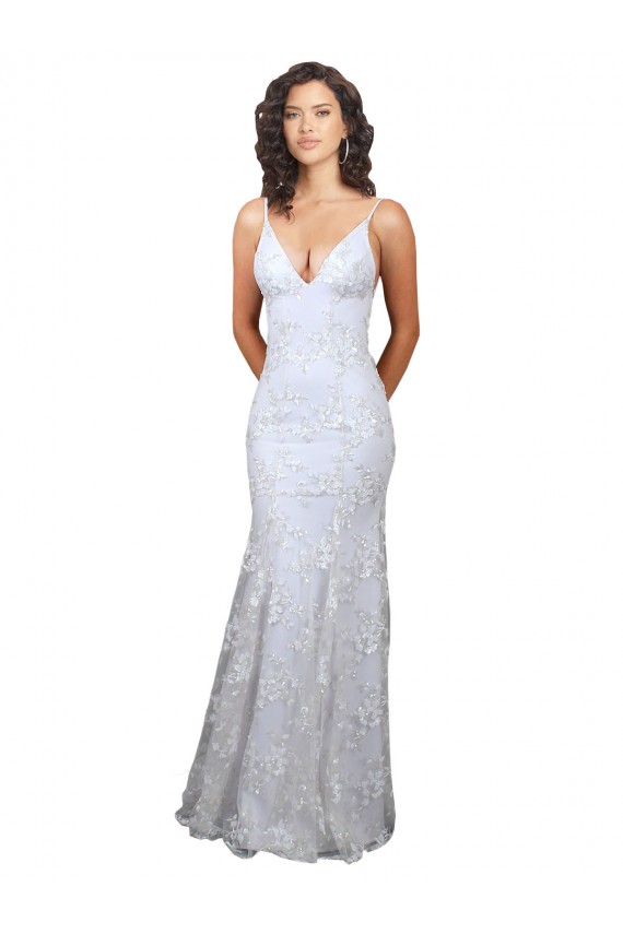 V-Neckline Backless Floral Patterned Sequin Formal Bridesmaid Dress / Prom Dress Brisbane