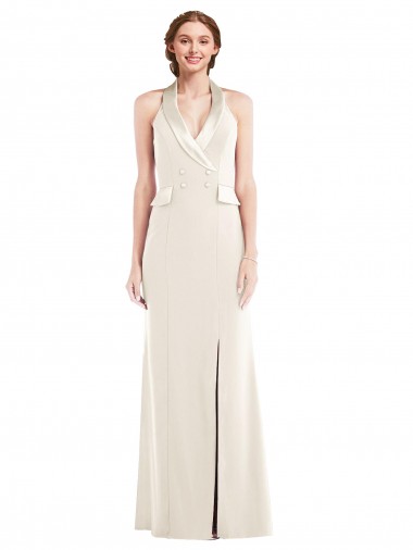 Halter Tuxedo Maxi Bridesmaid Dress / Prom Dress with Front Slit Brisbane