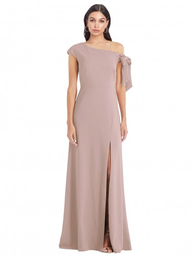 Off the Shoulder Tie Detail Maxi Formal Crepe Bridesmaid Dress / Prom Dress with Front Slit Brisbane