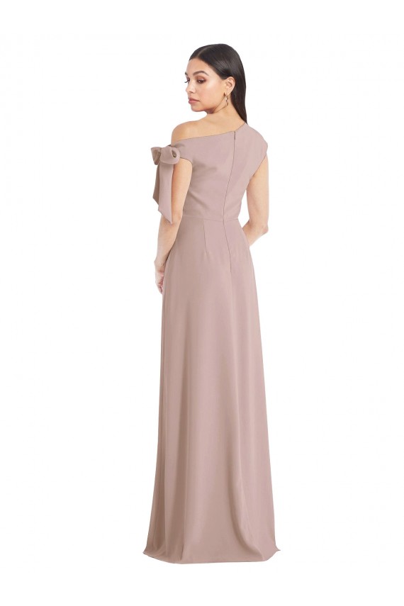 Off the Shoulder Tie Detail Maxi Formal Crepe Bridesmaid Dress / Prom Dress with Front Slit Brisbane