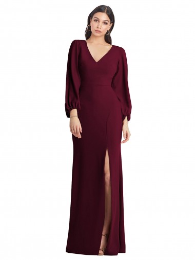 Long Puff Sleeve V-Neck Trumpet Bridesmaid Maxi Dress Brisbane