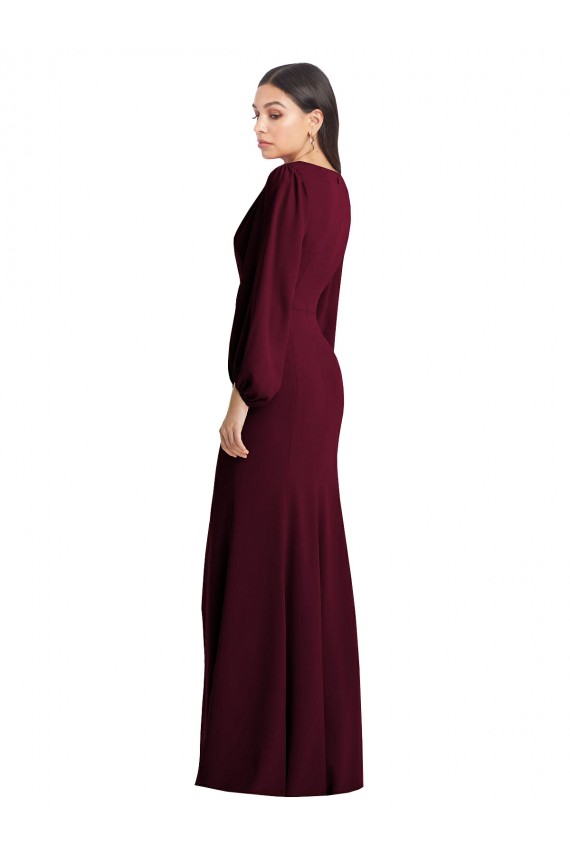 Long Puff Sleeve V-Neck Trumpet Bridesmaid Maxi Dress Brisbane