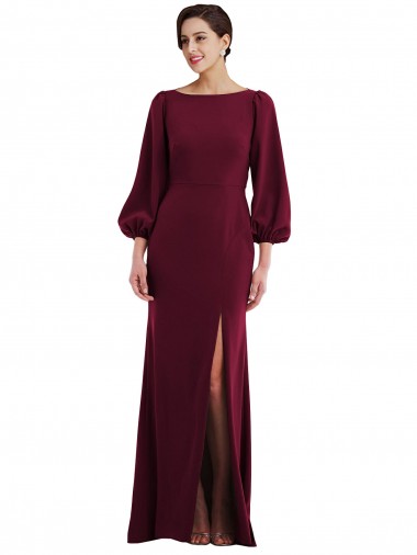 Bishop Sleeve Open Back Trumpet Formal Crepe Bridesmaid Dress / Prom Dress with Scarf Tie Brisbane