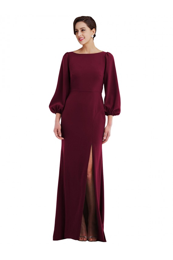Bishop Sleeve Open Back Trumpet Formal Crepe Bridesmaid Dress / Prom Dress with Scarf Tie Brisbane