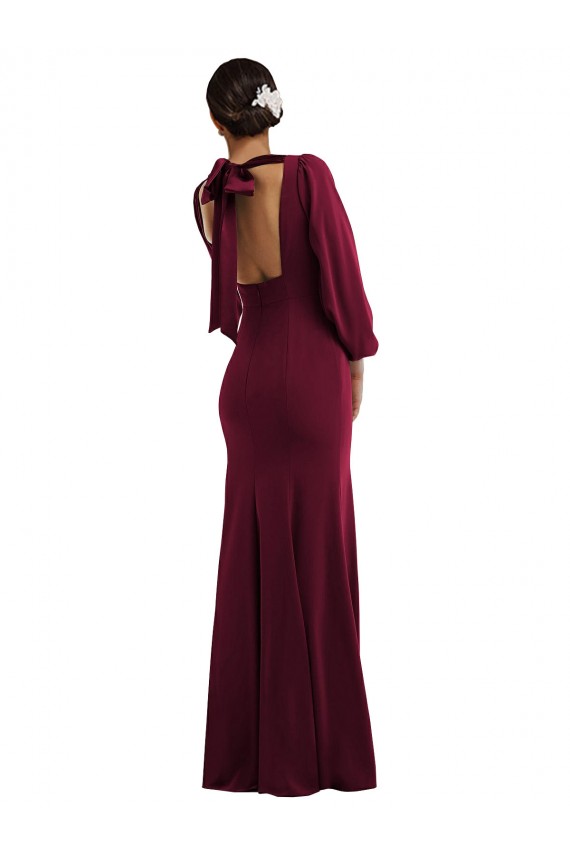 Bishop Sleeve Open Back Trumpet Formal Crepe Bridesmaid Dress / Prom Dress with Scarf Tie Brisbane