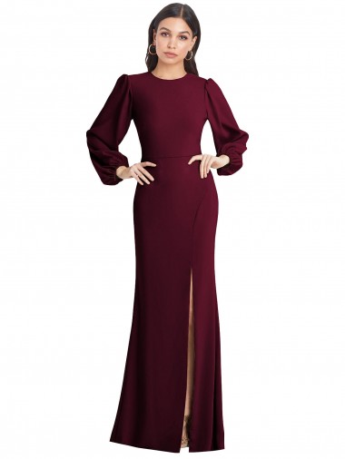 Puff Sleeves Long Maxi Briddesmaid Dress with Cutout Tie Back Brisbane