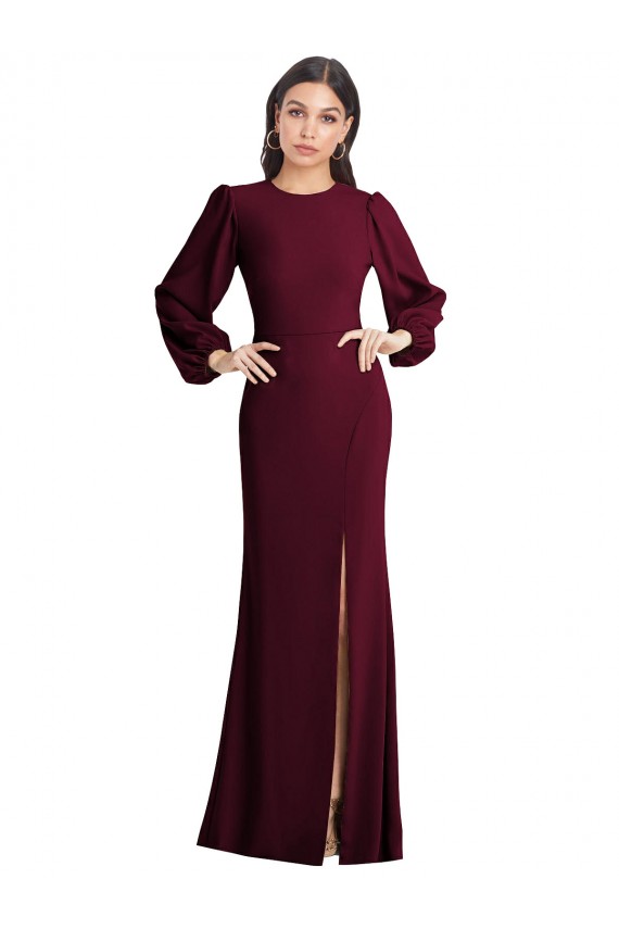 Puff Sleeves Long Maxi Briddesmaid Dress with Cutout Tie Back Brisbane