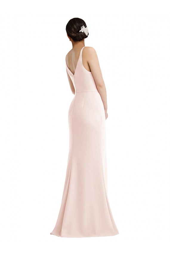 Skinny Strap Deep V-Neck Trumpet Formal Crepe Bridesmaid Dress / Prom Dress with Front Slit Brisbane