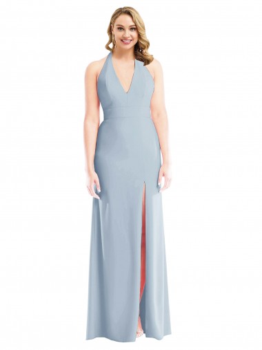 Plunge Neck Halter Backless Trumpet Bridesmaid Dress / Prom Dress with Front Slit Brisbane