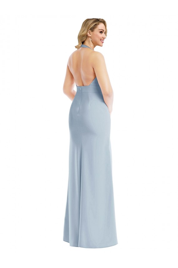Plunge Neck Halter Backless Trumpet Bridesmaid Dress / Prom Dress with Front Slit Brisbane