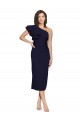 Ruched Midi Length Short Cocktail Formal Crepe Bridesmaid Dress / Prom Dress with Shoulder Ruffles Brisbane